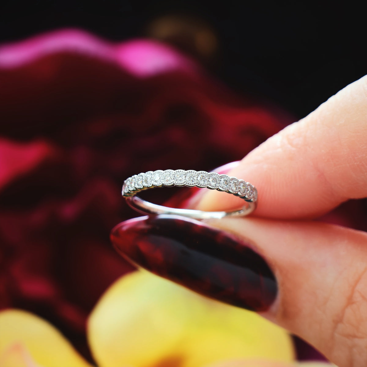Vintage Style White Gold Diamond Half Eternity Ring