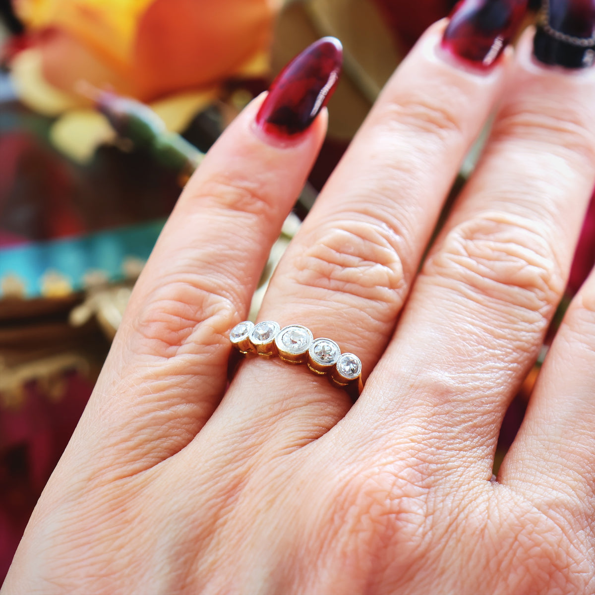 Splendid Vintage Five Stone Diamond Engagement Ring