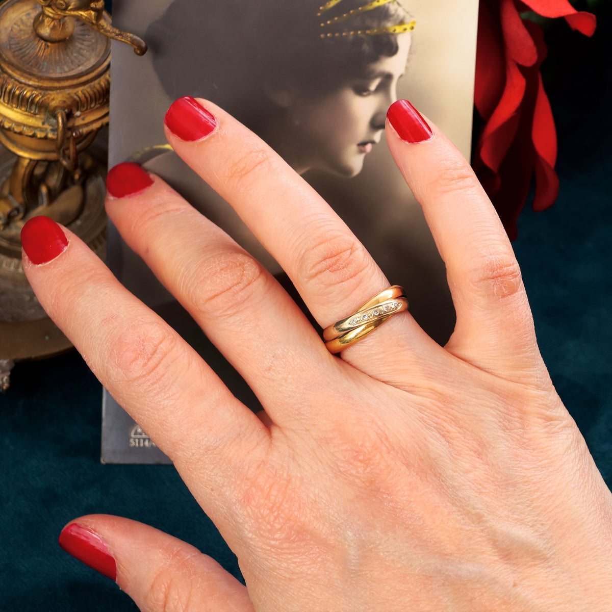 Vintage Size 'M' or 18ct Gold Diamond Russian Wedding Ring