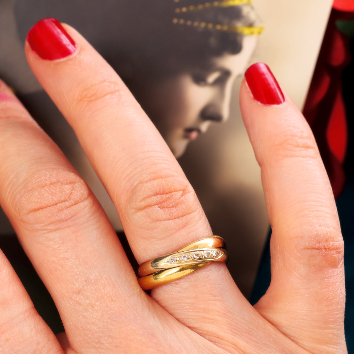 Vintage Size 'M' or 18ct Gold Diamond Russian Wedding Ring