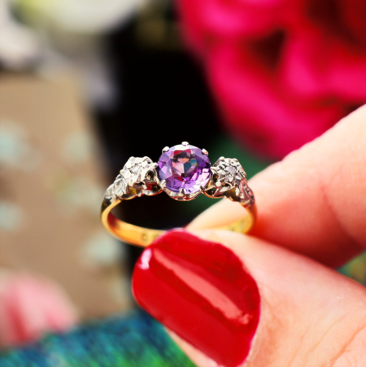 Sweet Vintage Amethyst & Diamond Engagement Ring