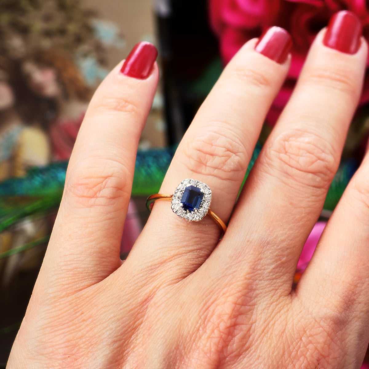 Vintage Date 1988 Sapphire & Diamond Cluster Ring