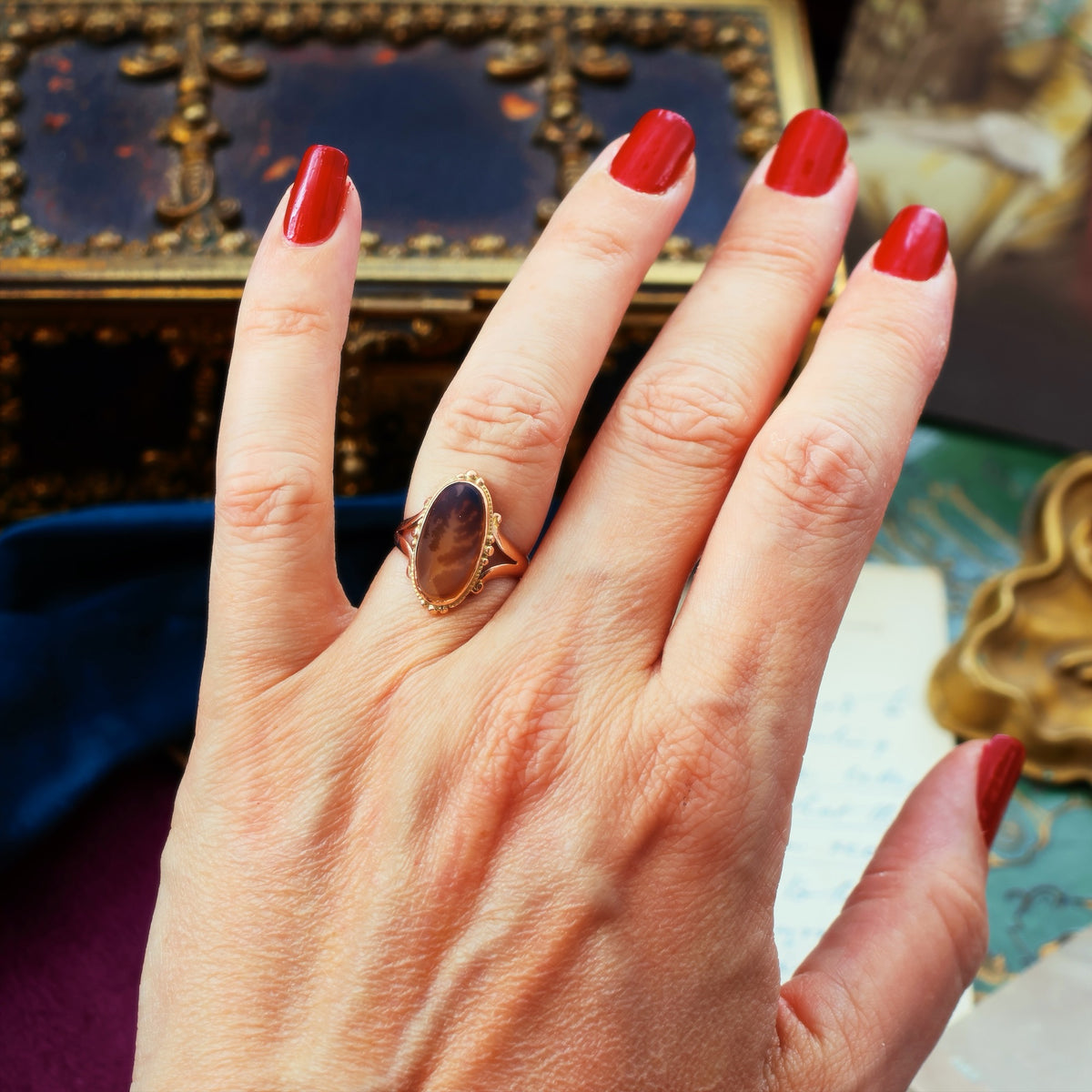 Date 1919 Dendritic Agate Dress Ring