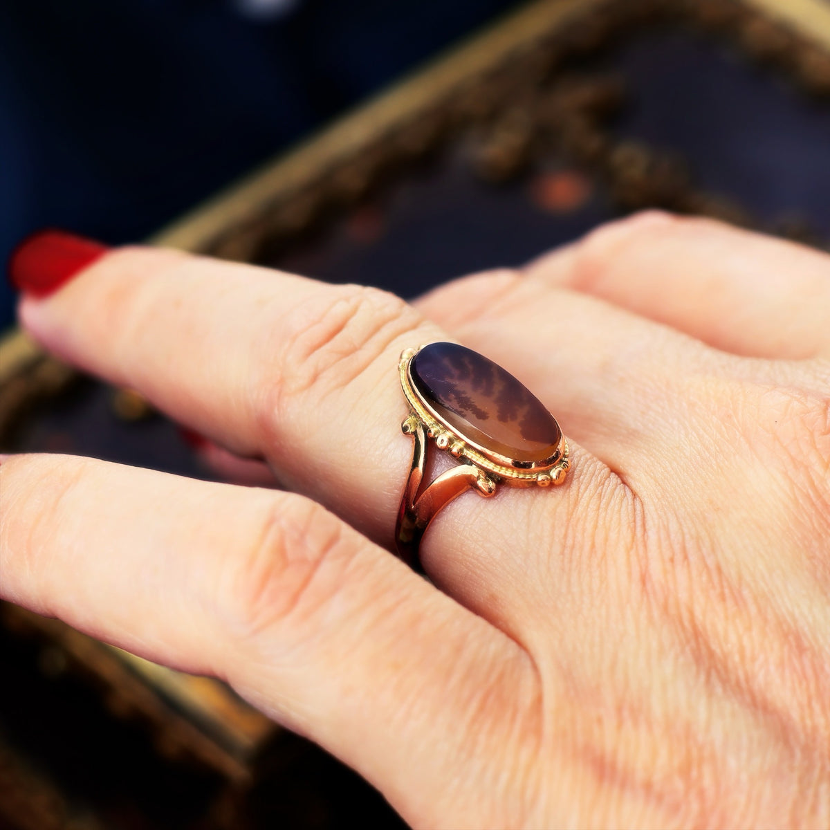 Date 1919 Dendritic Agate Dress Ring