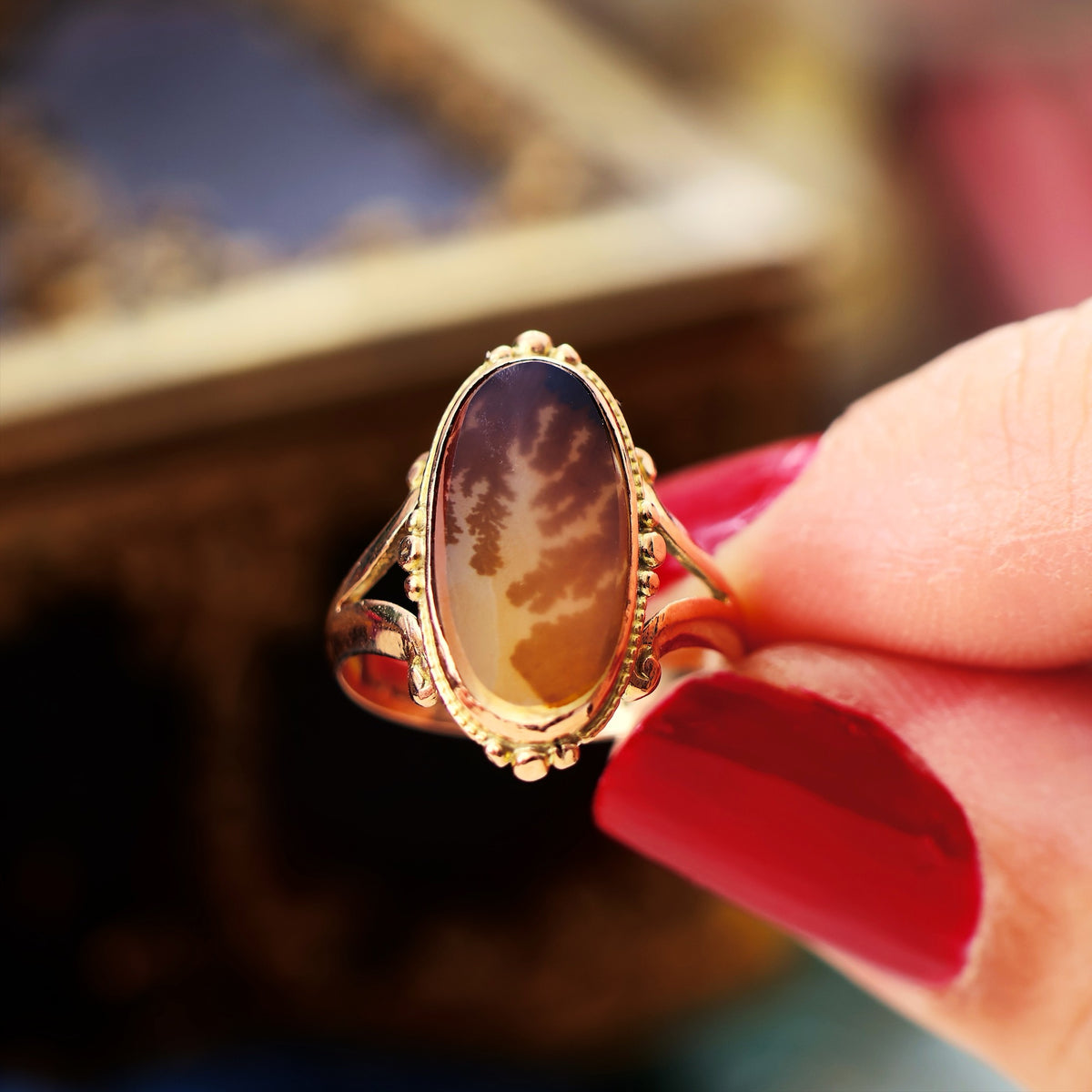 Date 1919 Dendritic Agate Dress Ring