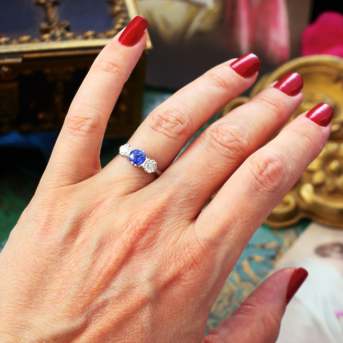Dazzlin' Vintage Ceylon Sapphire & Diamond Engagement Ring