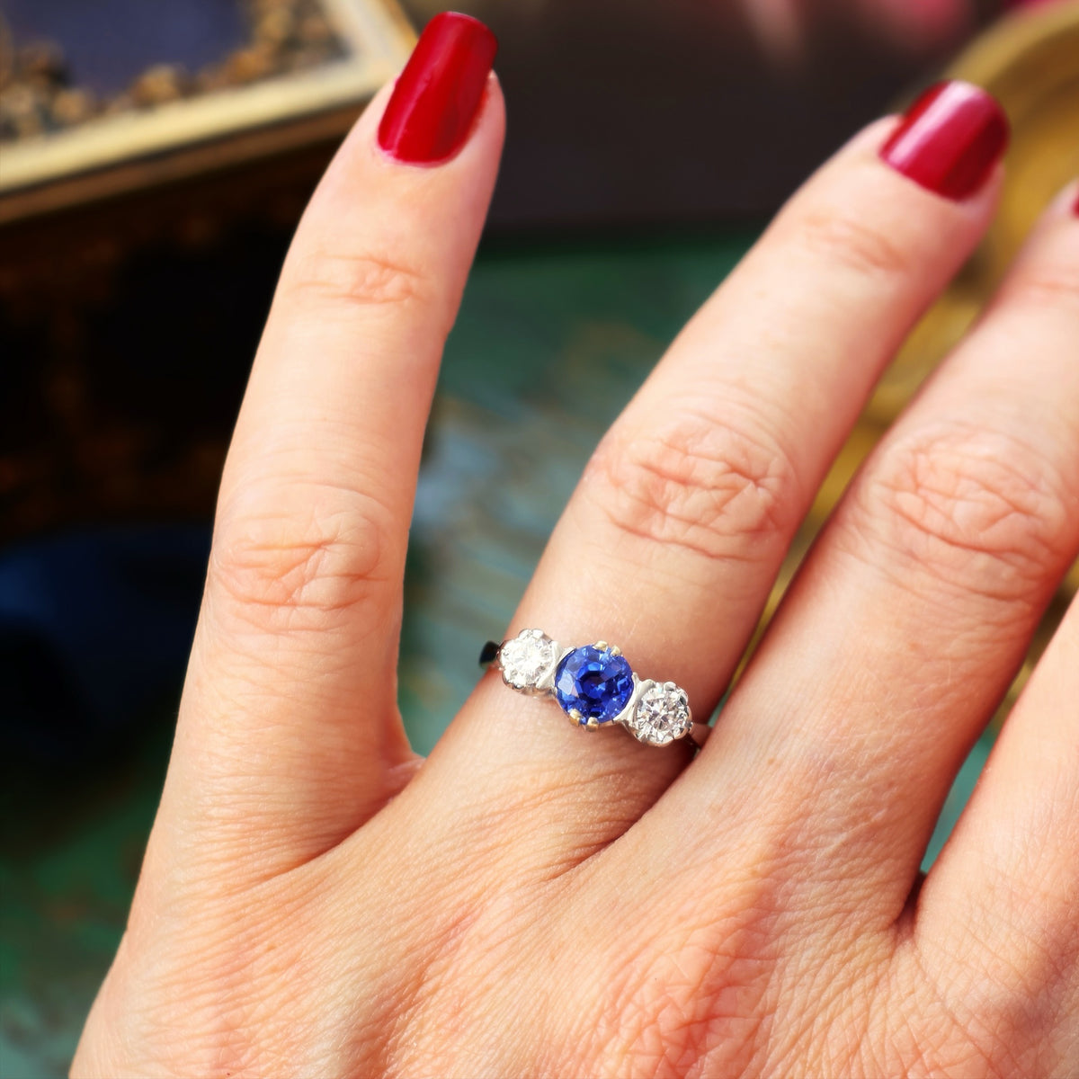 Dazzlin' Vintage Ceylon Sapphire & Diamond Engagement Ring