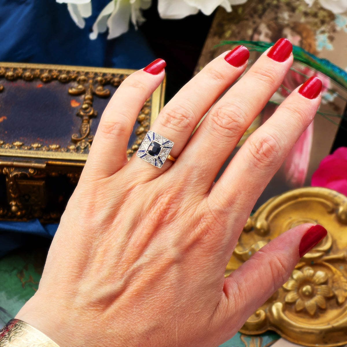 All Original Sapphire & Diamond Art Deco Cocktail Ring