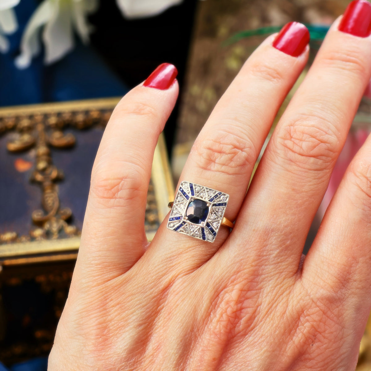 All Original Sapphire & Diamond Art Deco Cocktail Ring