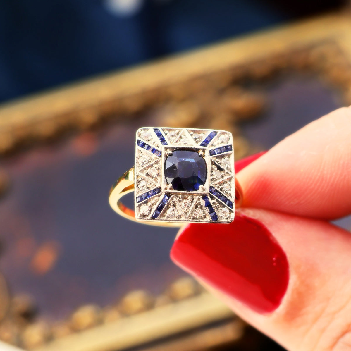 All Original Sapphire & Diamond Art Deco Cocktail Ring