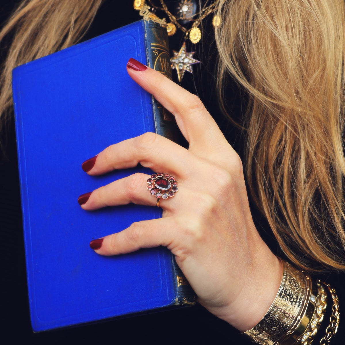 Antique Georgian Foiled Garnet Rosette Ring
