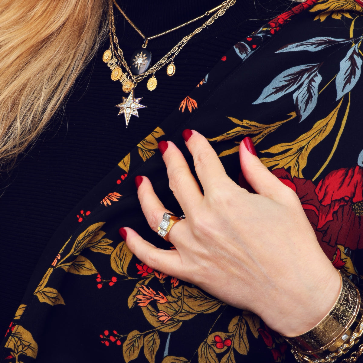 Vintage 1940's French Art Deco Diamond Cocktail Ring