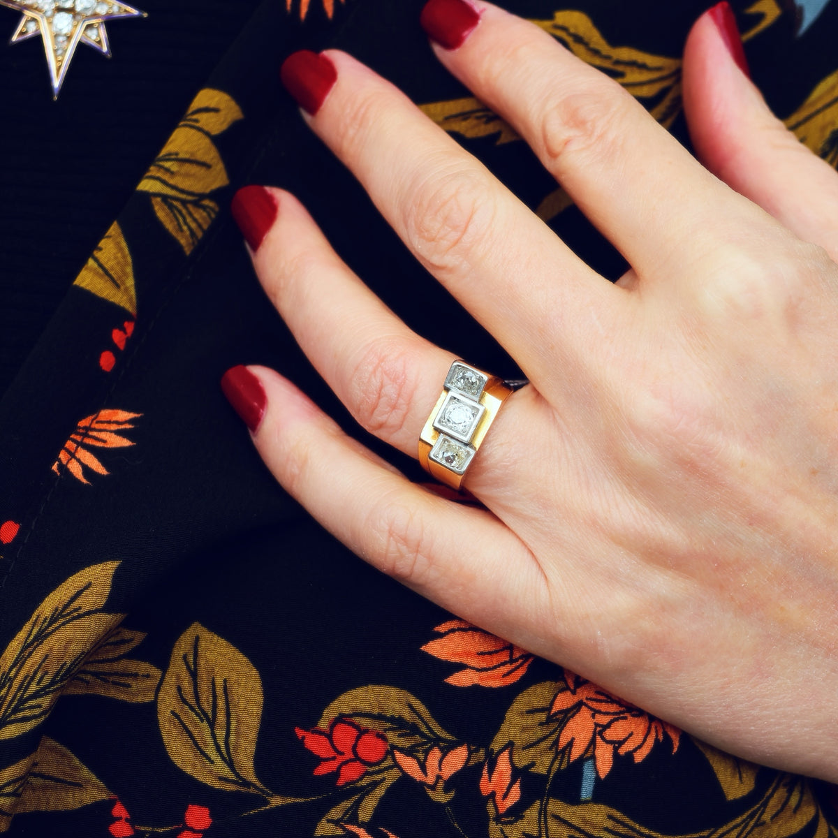 Vintage 1940's French Art Deco Diamond Cocktail Ring