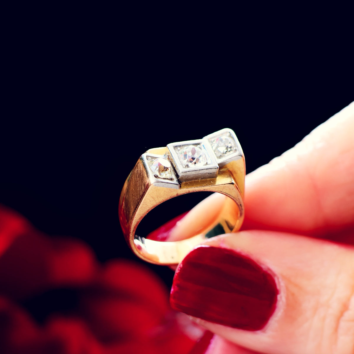 Vintage 1940's French Art Deco Diamond Cocktail Ring