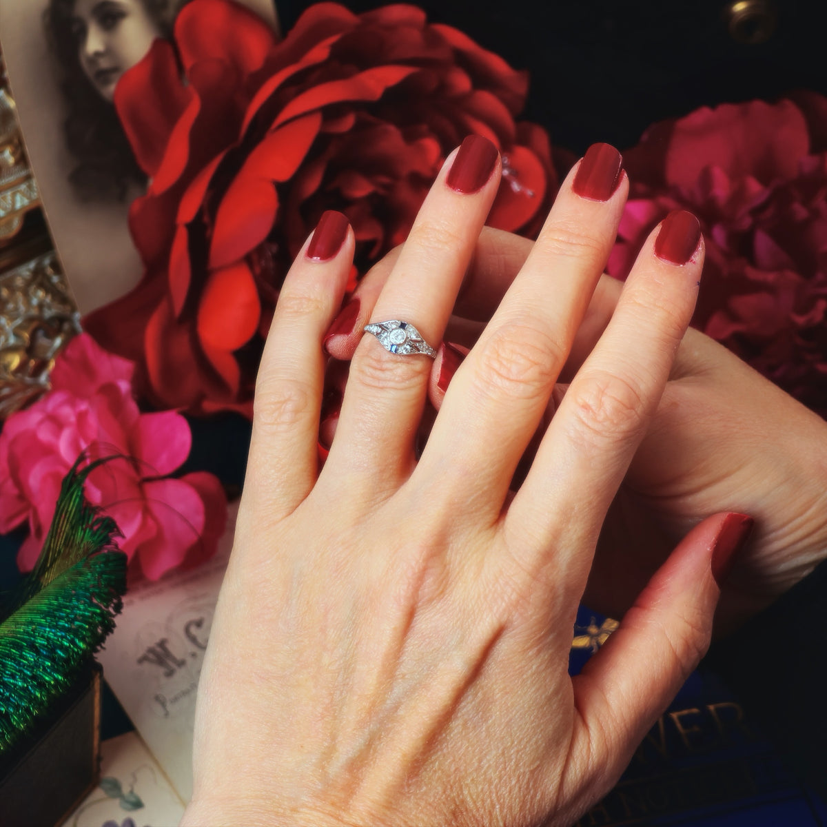 Vintage Art Deco Style Sapphire & Diamond Ring