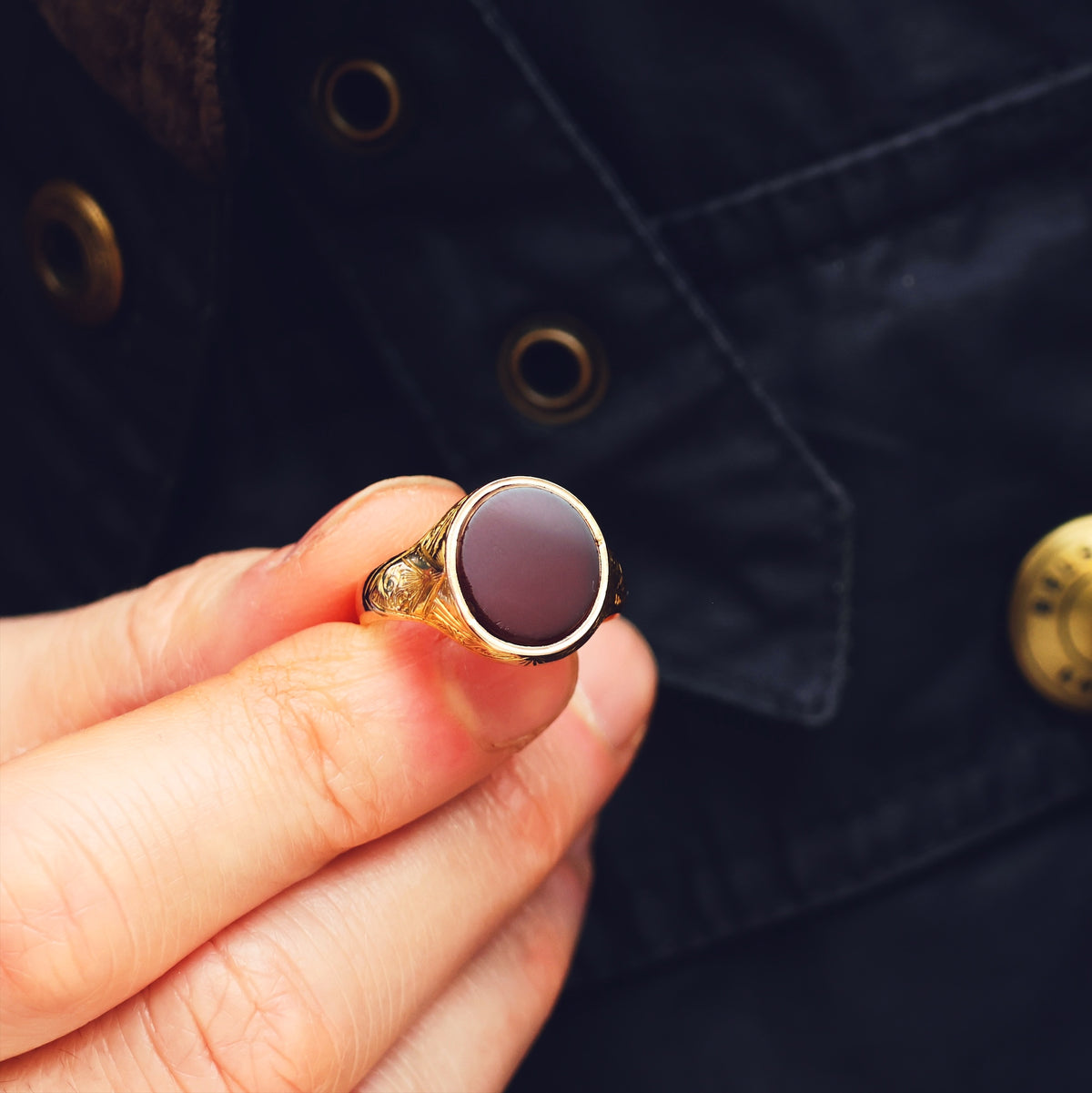 Date 1874 Carnelian 15ct Gold Signet Ring in Original Box