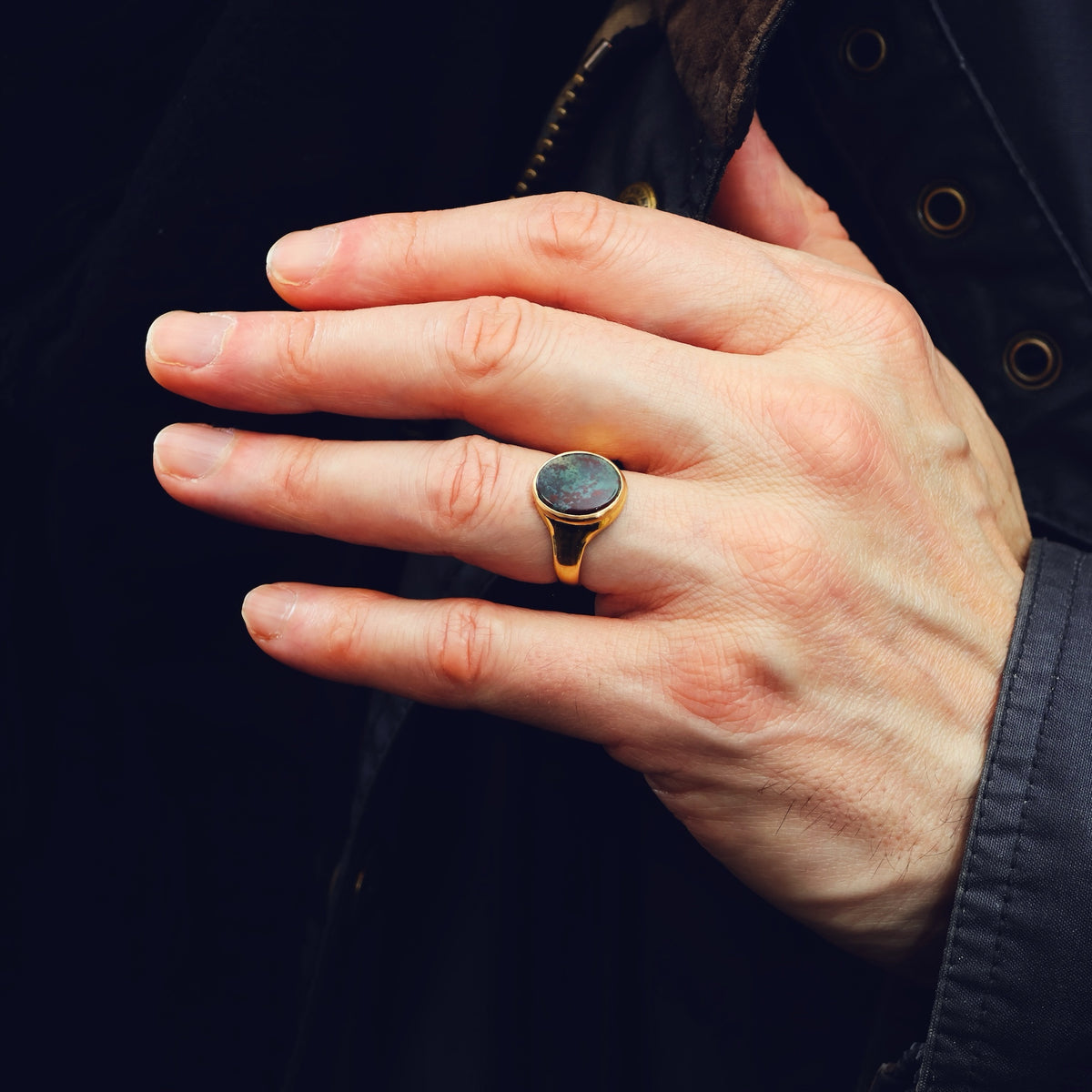 Antique Date 1887 Bloodstone Signet Ring