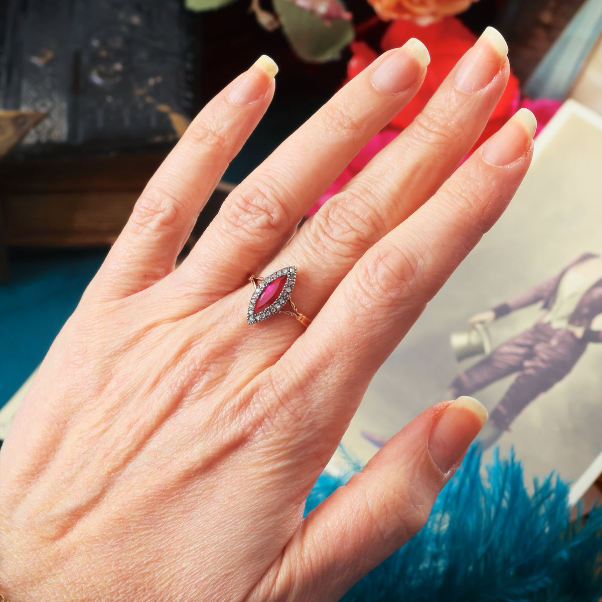 Vintage Ruby & Rose Cut Diamond Dress Ring