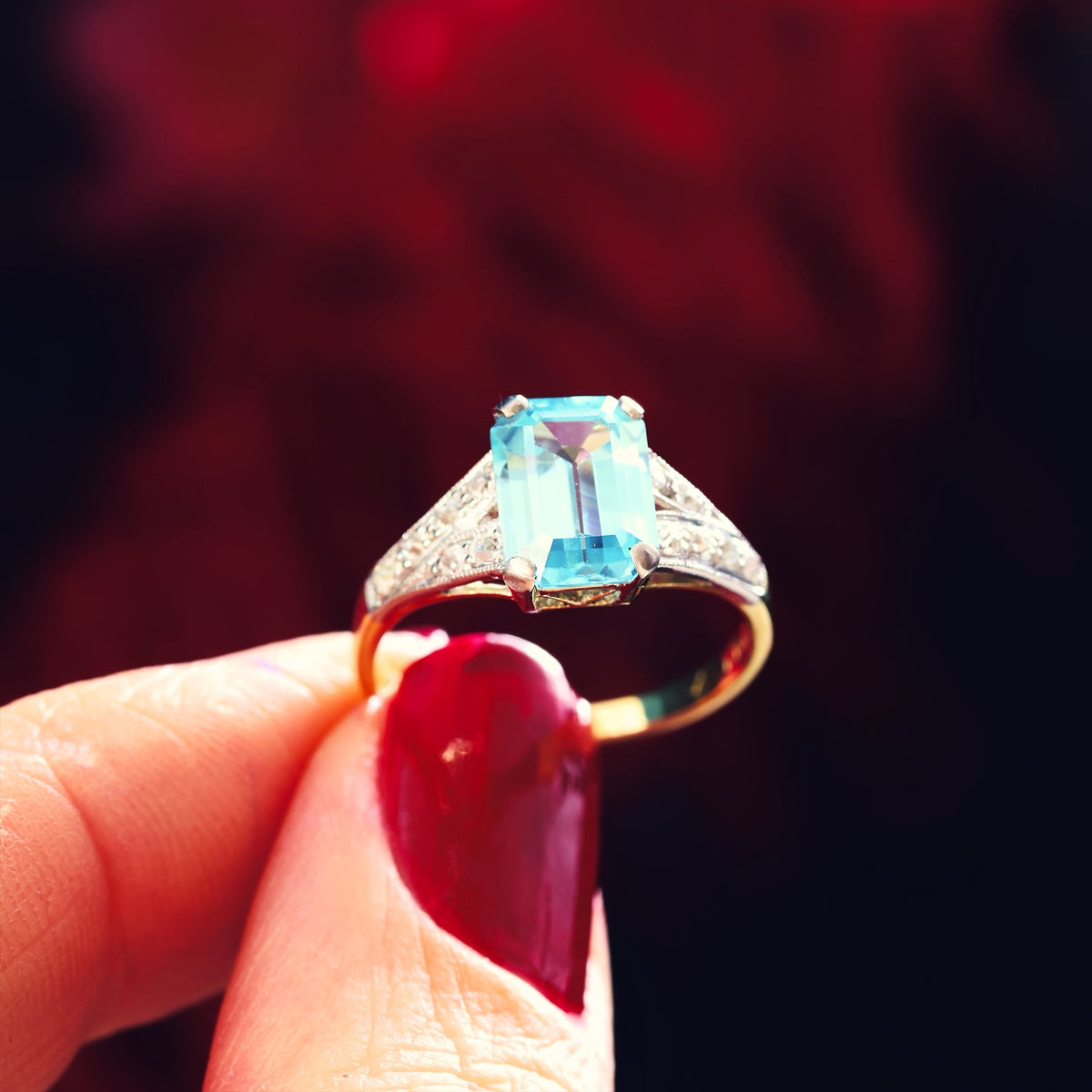 Vintage Art Deco Starlight Blue Zircon Ring