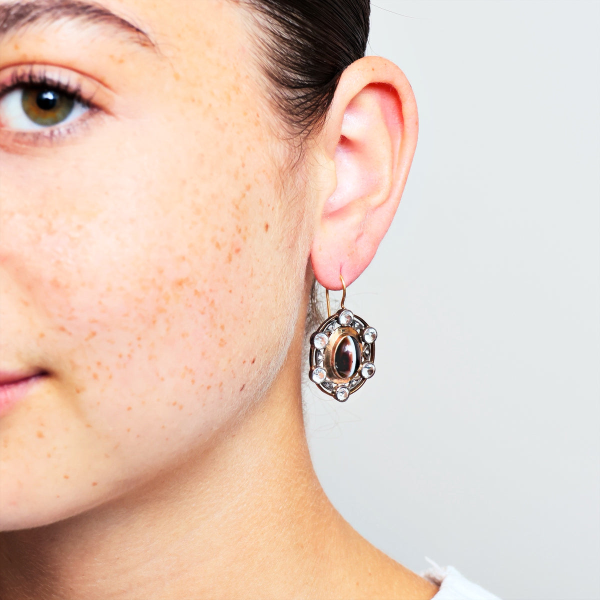 Unusually Striking Vintage Banded Agate & Paste Earrings