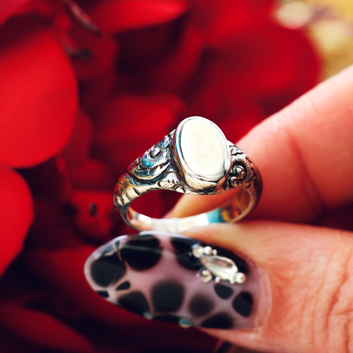 Ornate Rococo Recycled Silver Signet Ring