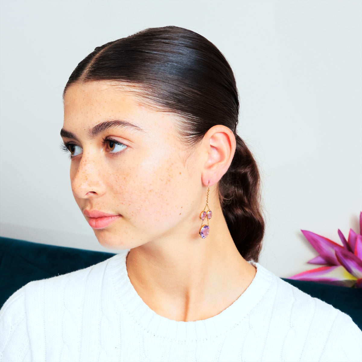 Rare Georgian Lavender Amethyst Girandole Earrings
