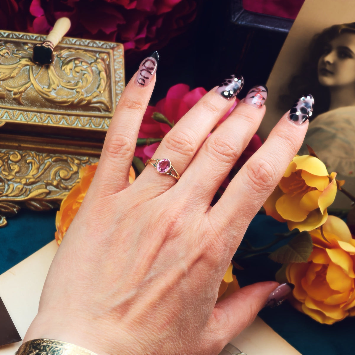Edwardian Style 9ct Gold Pink Topaz Ring