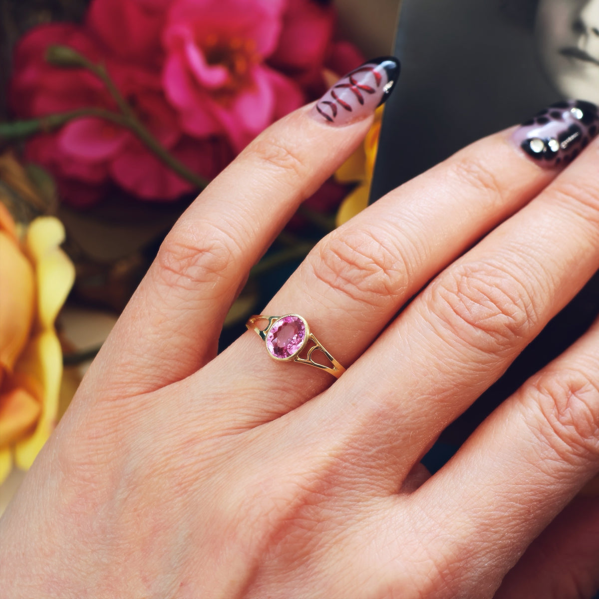 Edwardian Style 9ct Gold Pink Topaz Ring