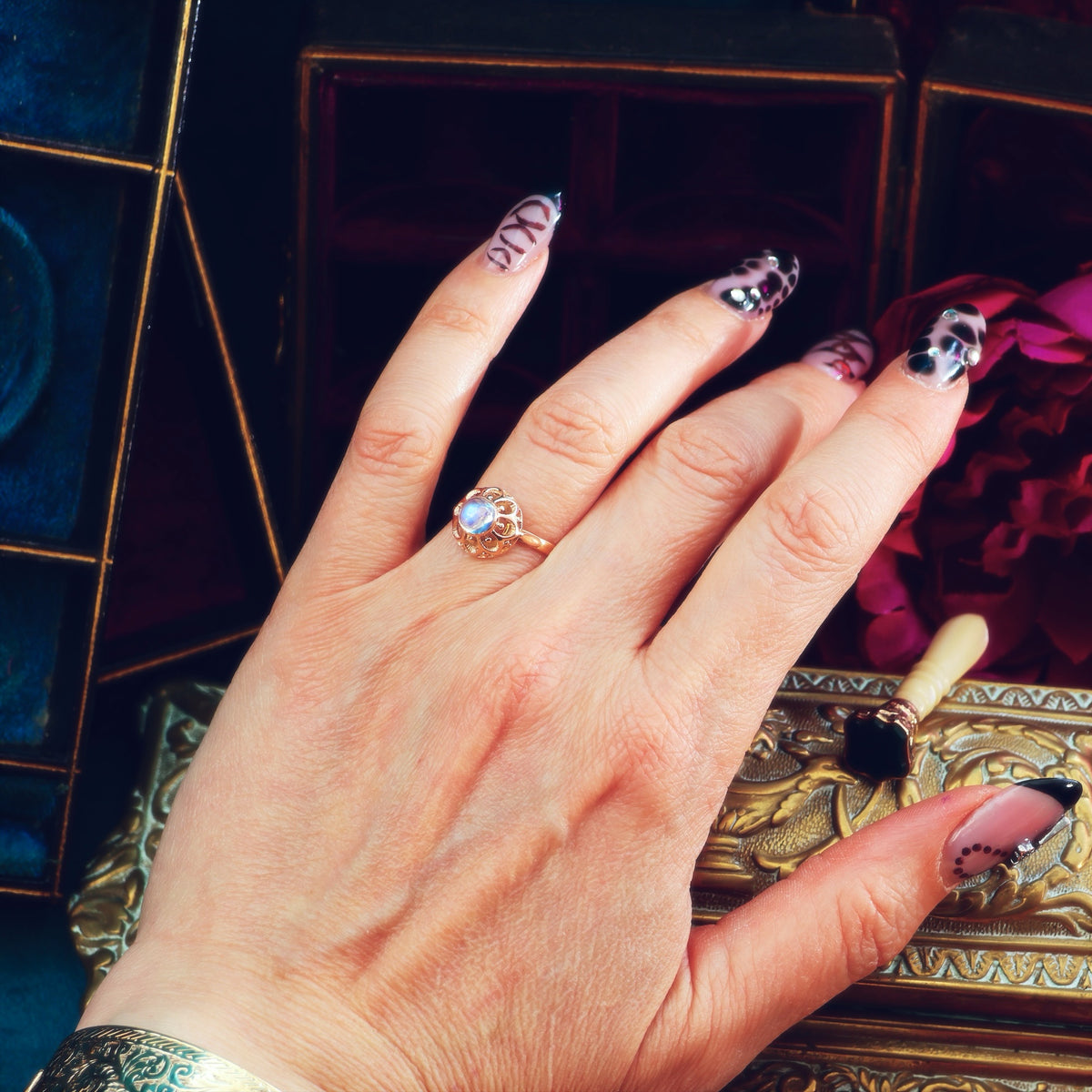 Quirky Vintage Russian Moonstone Dress Ring