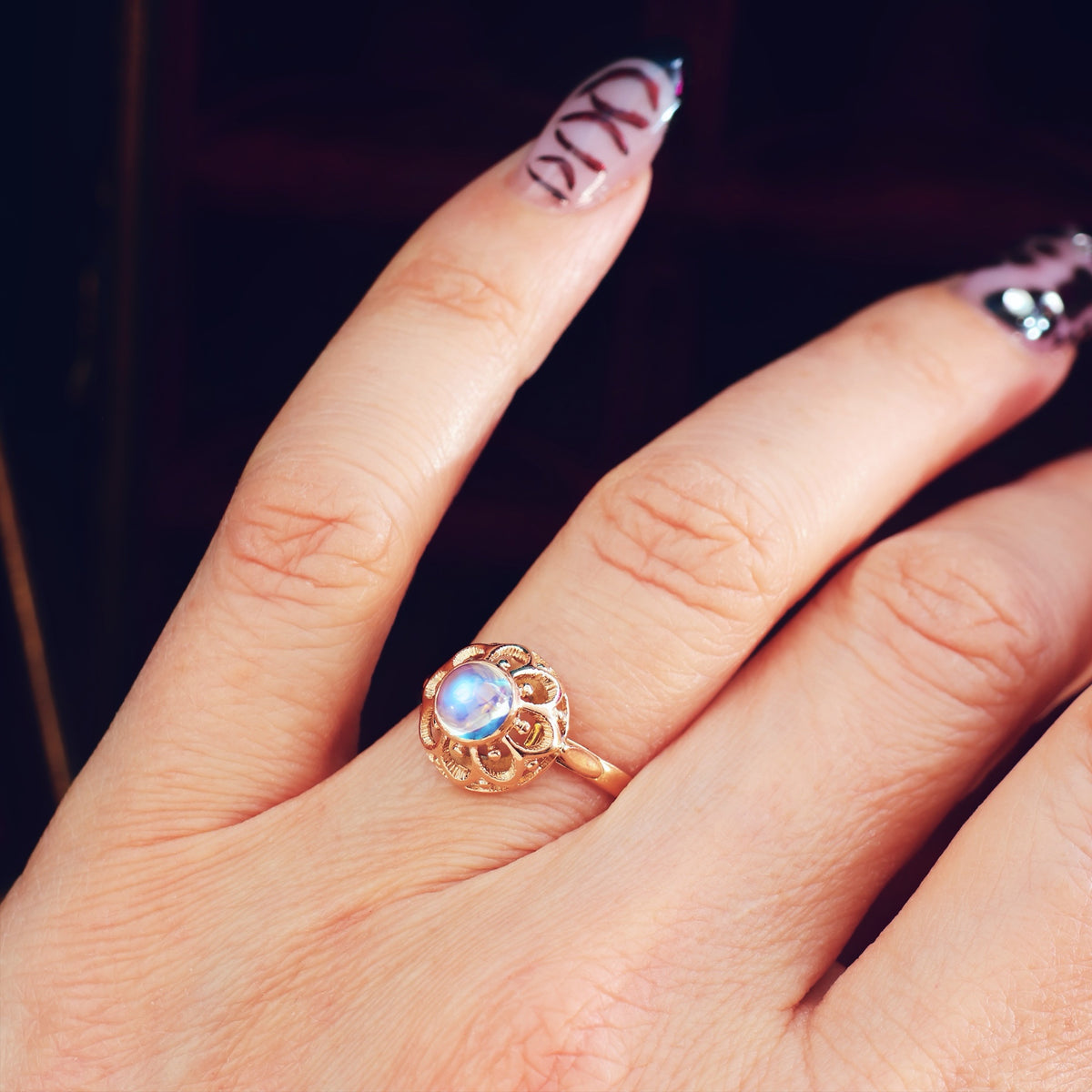 Quirky Vintage Russian Moonstone Dress Ring