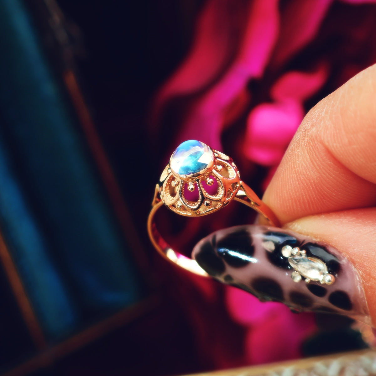 Quirky Vintage Russian Moonstone Dress Ring
