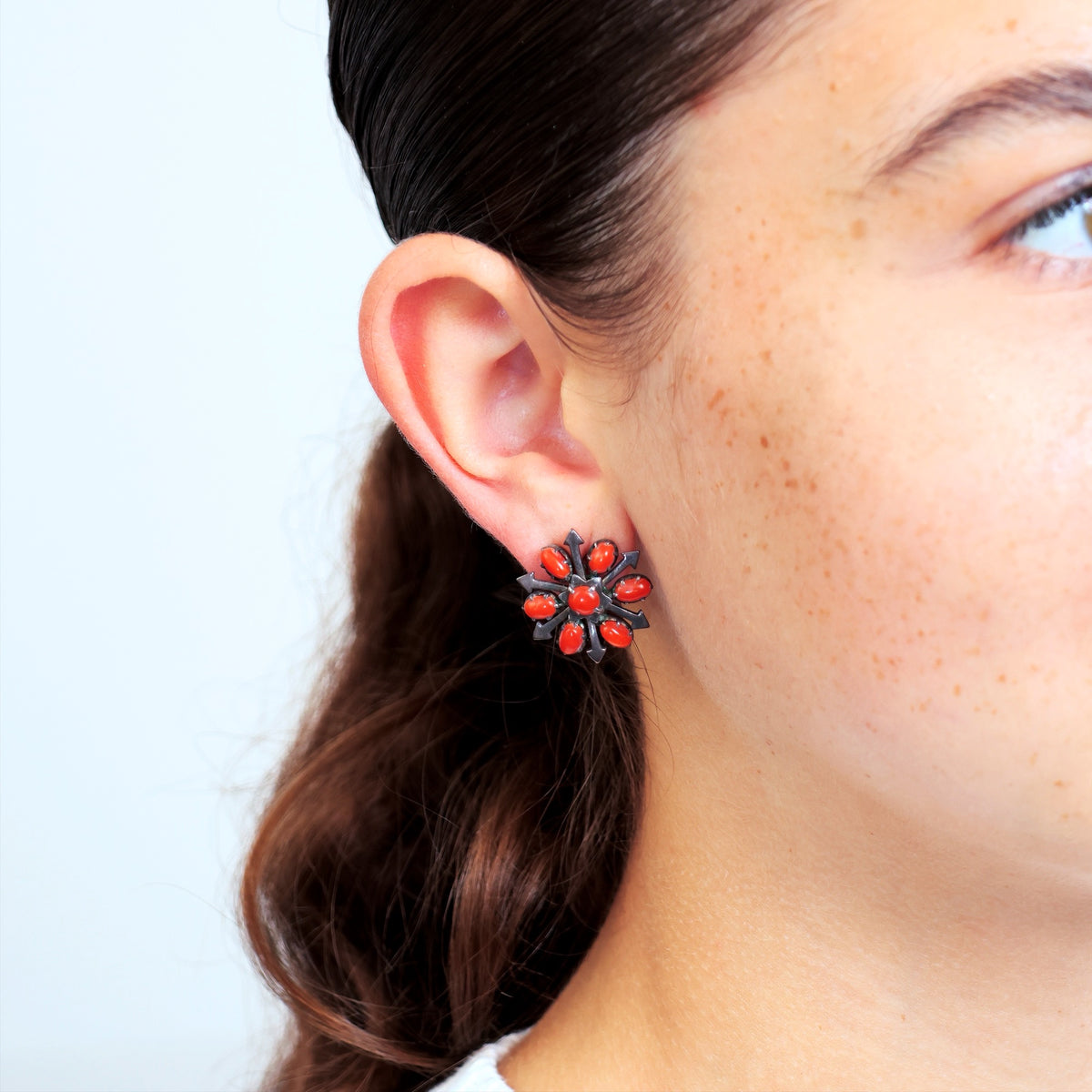 Vintage Mid Century Mexican Coral Silver Earrings