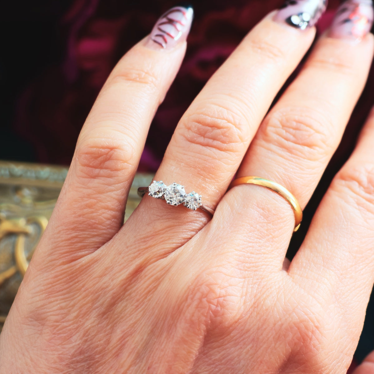 Sublime Quality 1930's Platinum Diamond Trilogy Engagement Ring