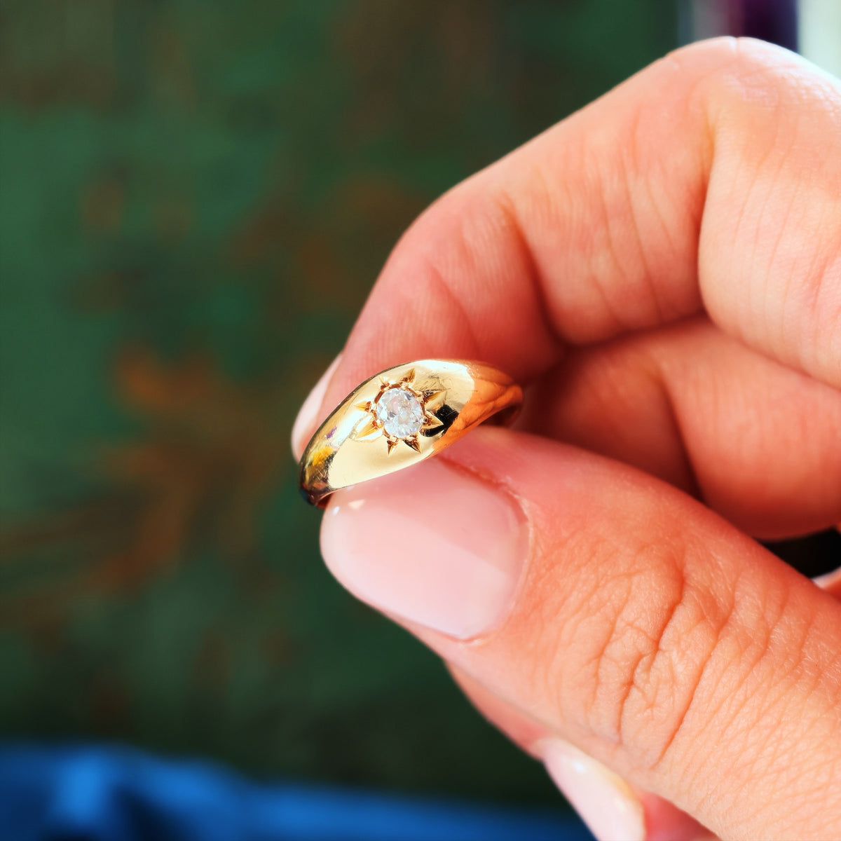 Antique Date 1915 Gypsy Diamond Solitaire Ring