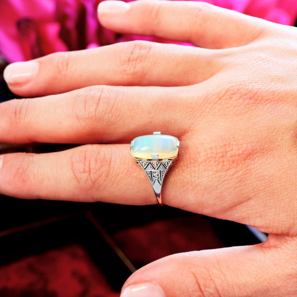 Flirtatious Vintage Art Deco Style Opal Cocktail Ring