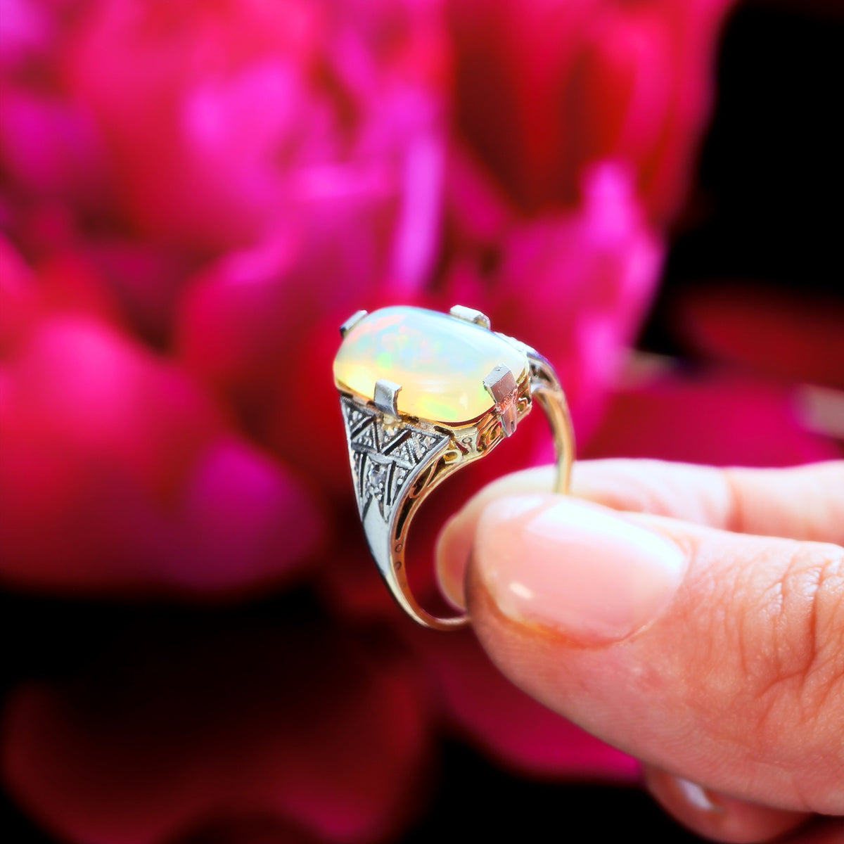 Flirtatious Vintage Art Deco Style Opal Cocktail Ring