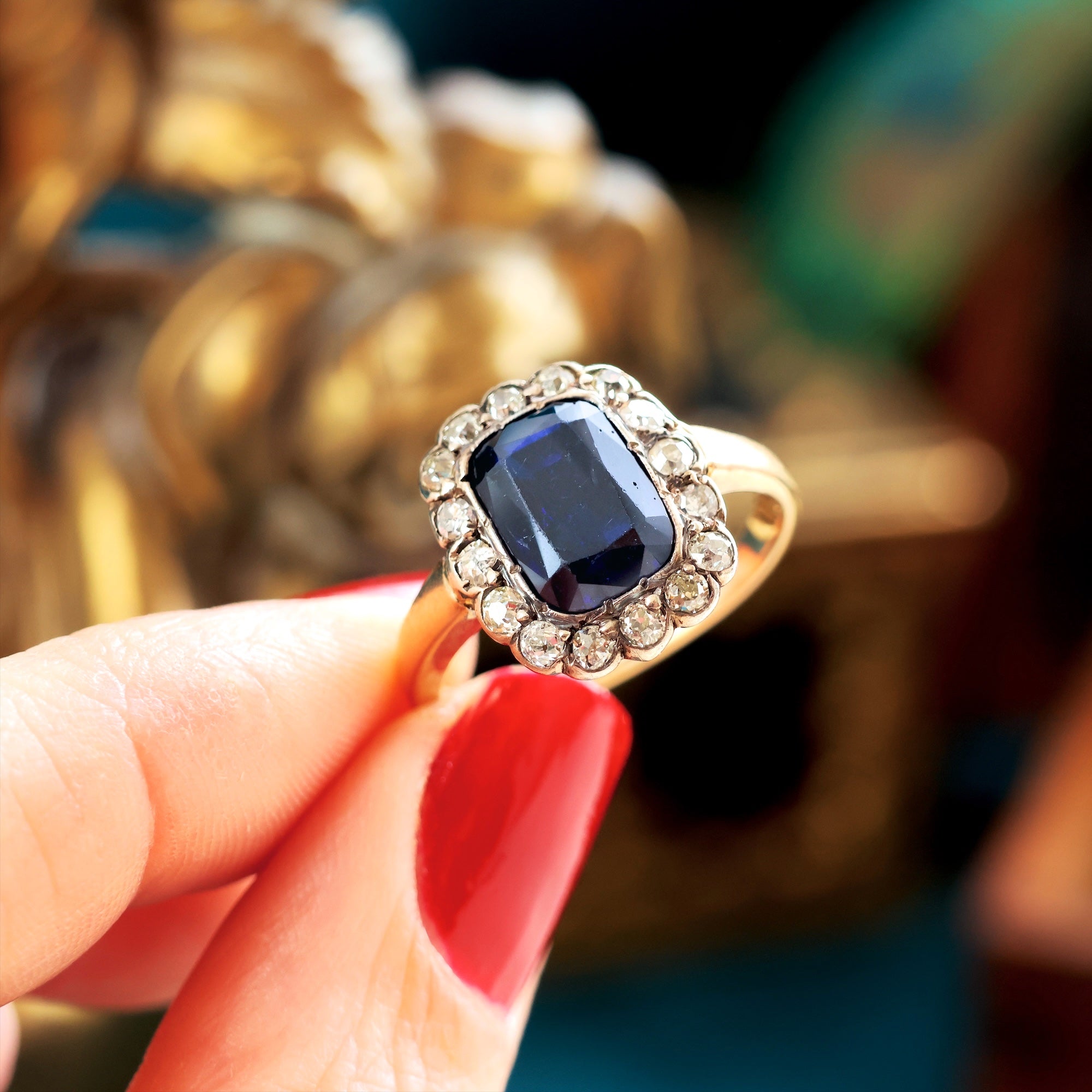 Magical Midnight Blue Sapphire Diamond Cluster Ring Fetheray