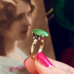 A Sensational Vintage Chinese 14K Gold Jadeite Dress Ring