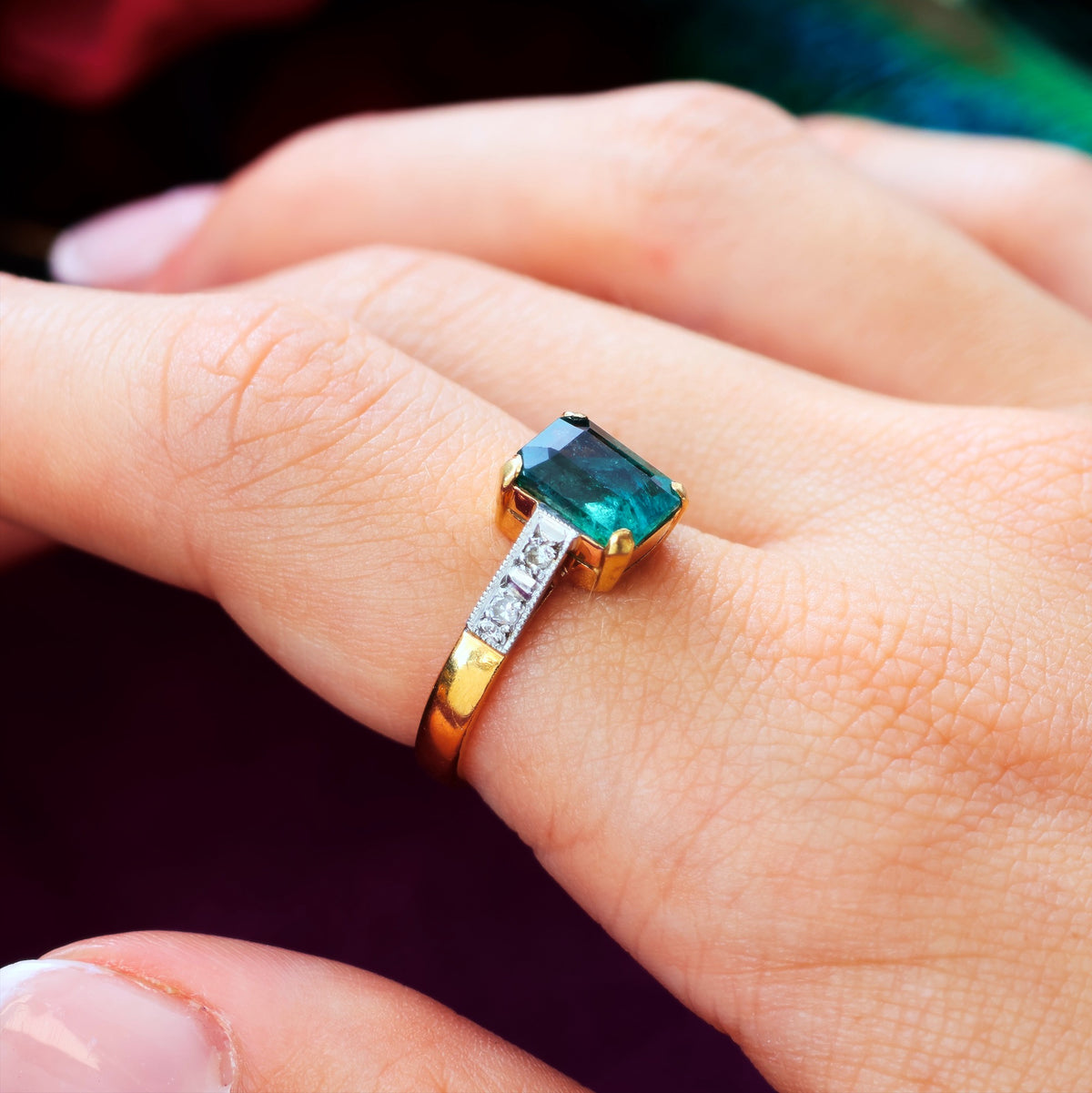 Unique Vintage Emerald & Diamond Engagement Ring
