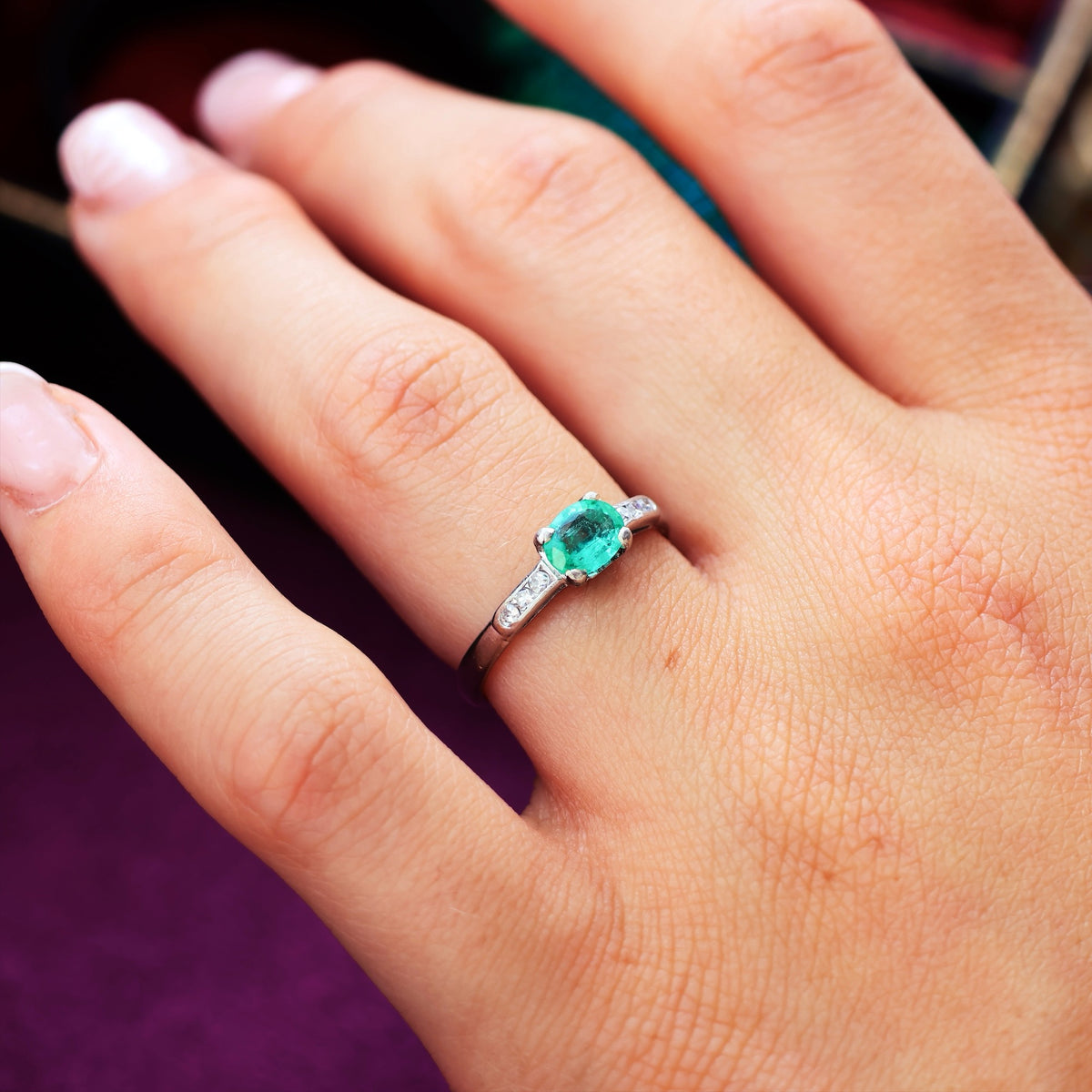 Handmade Vintage Emerald & Diamond Engagement Ring