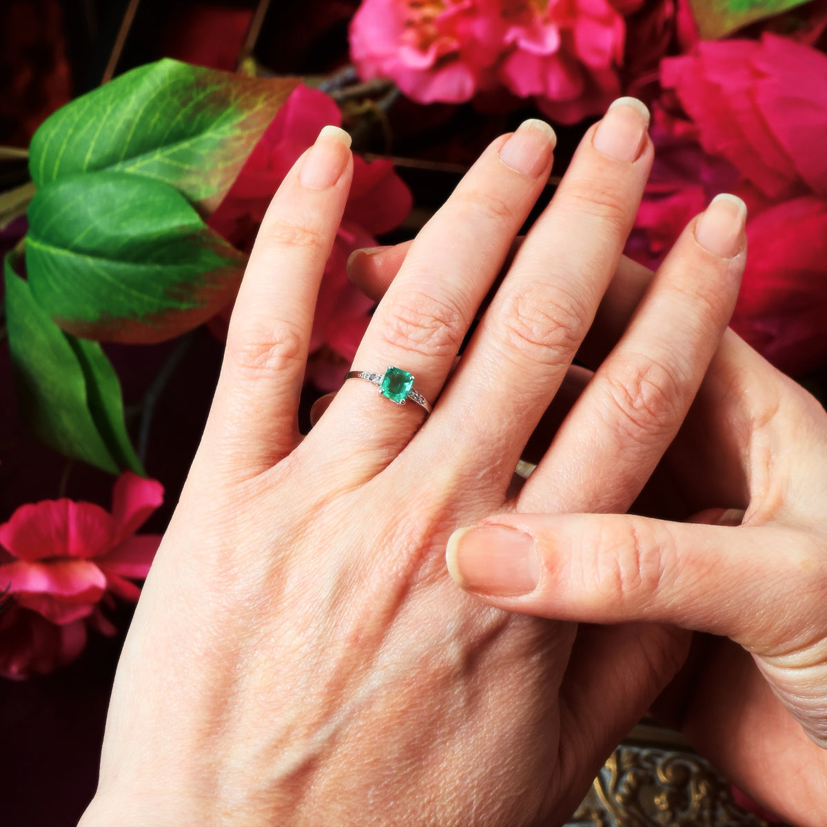 Unique Hand Crafted Vintage Emerald & Diamond Ring