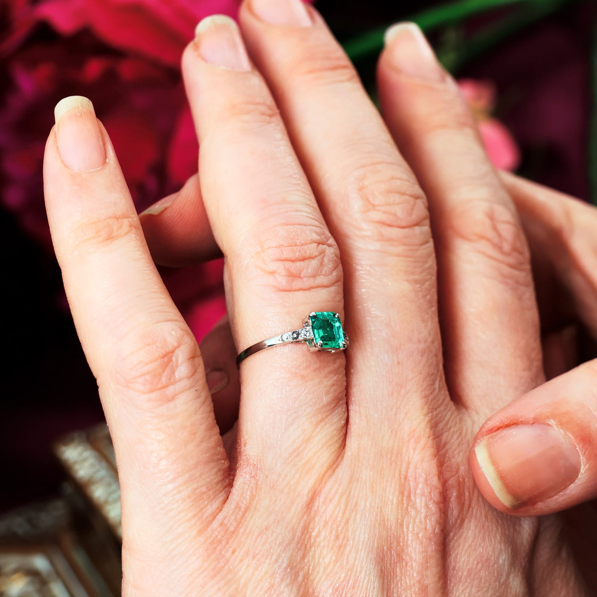 Unique Hand Crafted Vintage Emerald & Diamond Ring