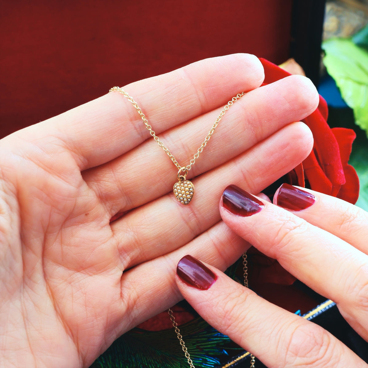 Antique Victorian Miniature Wild Pearl Heart Pendant