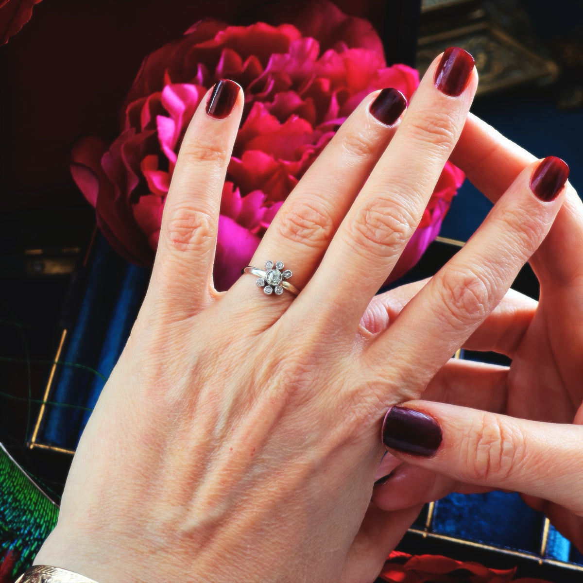 Unique Recycled Peruzzi Cut Diamond Cluster Ring