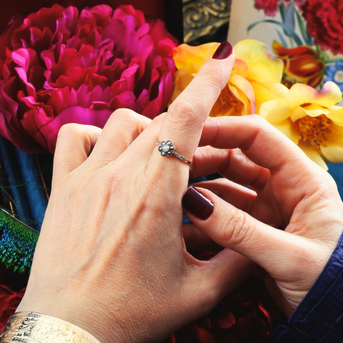 Antique Romance Diamond & Wild Pearl Ring