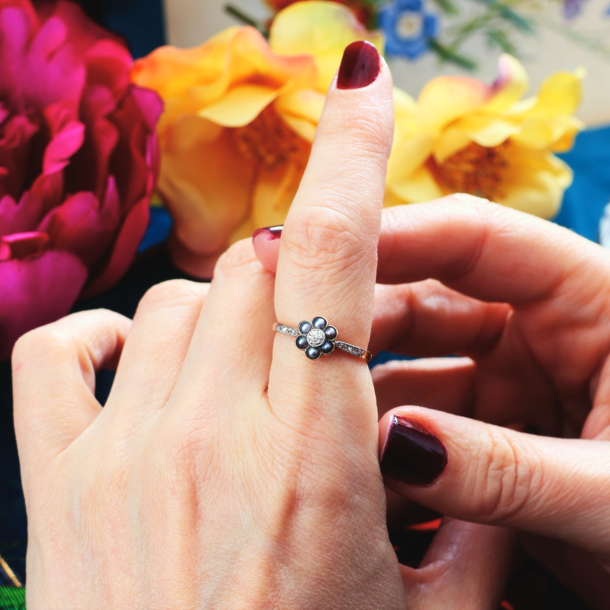 Antique Romance Diamond & Wild Pearl Ring