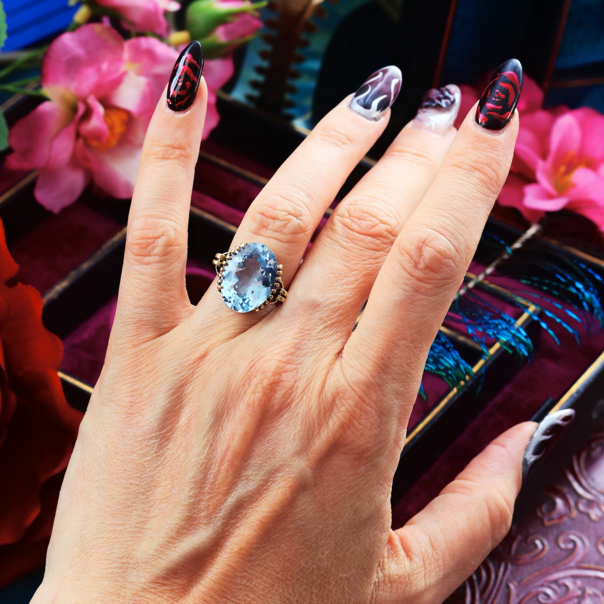 Vintage Specimen Lilac Blue Spinel Cocktail Ring
