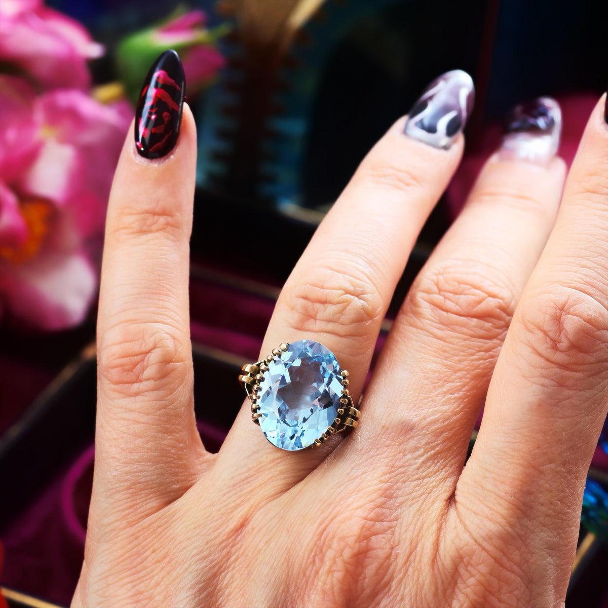 Vintage Specimen Lilac Blue Spinel Cocktail Ring