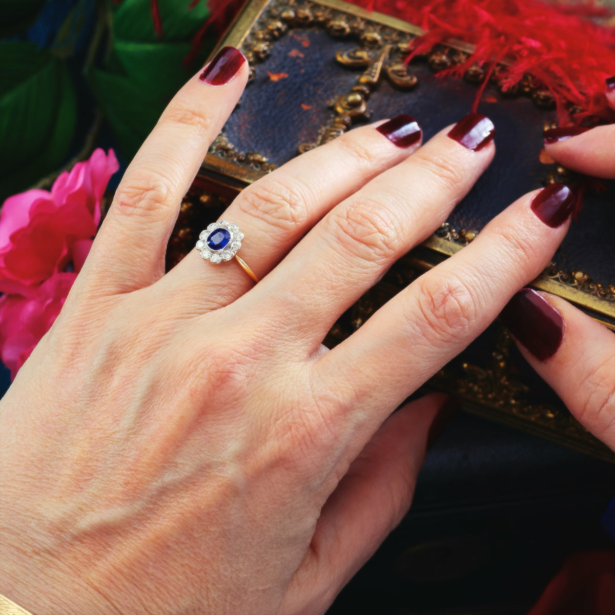 Vintage Sapphire & Diamond Flowerette Engagement Ring