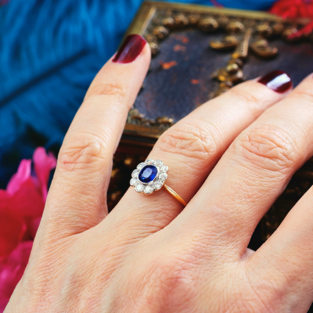Vintage Sapphire & Diamond Flowerette Engagement Ring